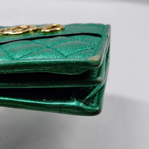 Gucci Laminated Nappa Trapuntata Card Case/Wallet GG Logo in Jasmine Green - Picture 8 of 8